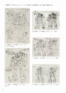 Concept art by Yoshiyuki Tomino (top left) and early designs by Junya Ishigaki
