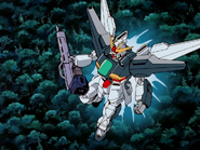 Holding Gundam Airmaster Burst's Buster Rifle with a severed arm on it (Ep 27)