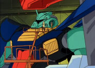 Close-up of Dijeh's head with open cockpit inside Garuda-class Audhumla (from Z Gundam TV series)