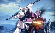 The GM II Semi-Striker engaging Zeon Remnant's Efreet Schneid in close quarter combat