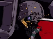 OZ's Aries' head pierced by Wing Gundam's Shield