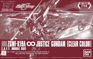 HGCE 1/144 ZGMF-X19A ∞ Justice Gundam [Clear Color] (P-Bandai and The Gundam Base Tokyo exclusive; 2020): box art