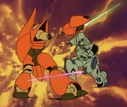 Arm sliced off by Gun-EZ's beam saber