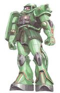 MS-06F Zaku II: color art by Kunio Okawara