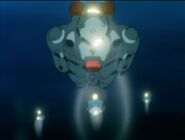 Steiner Hardy's Z'Gok-E leading the Cyclops Team's MS in action (from Gundam 0080 OVA)