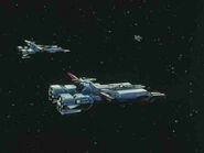 LMSD-76 Gray Phantom (foreground) and another Pegasus-class ship (background) - Mobile Suit Gundam 0083: Stardust Memory