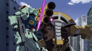 Zeon Remnant's Juaggu blocking MSA-003 Nemo's beam saber