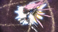 Mighty Strike Freedom wielding AVS "Futsunomitama" and an "Acuta Lacerta" beam saber simultaneously