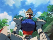 Disguised with foliage and straw hut roof