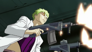 Sting Oakley firing borrowed ZAFT Rifles dual handed (Angry Eyes, HD Remaster)