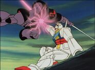 Gundam destroys Dom.