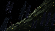 Magellan-class ships docked alongside Salamis-class cruisers