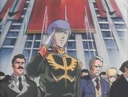 Joseph Eschonbach (second from right) accompanying Garma Zabi during the Zeon military parade (from Zeonic Front: Indignation of Zeon animation)