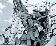 Barzam (background) and Refined Barzam (foreground) preparing for aerial attack (from Mobile Suit Gundam U.C. 0094: Across the Sky)