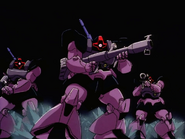 Black Tri-Star's Doms prepare to strike (Mobile Suit Gundam: Journey to Jaburo animation)