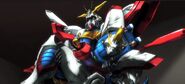 God Gundam carrying the Shining Gundam in a diorama in Gundam Build Fighters.