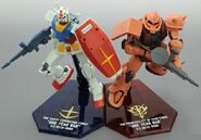 Robot Damashii "Tamashii Stage Ver. A.N.I.M.E. [Earth Federation Blue Color & Principality of Zeon Red Color]" figure stage sets (Tamashii Web "Earth Federation vs. Principality of Zeon" Campaign exclusive; 2017): product sample with Gundam (Ver. A.N.I.M.E.) pairs with Federation's blue stage (left) and Char's Zaku II (Ver. A.N.I.M.E.) pairs with Zeon's red stage (right)