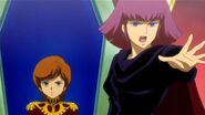 Haman Karn (right) with Mineva Lao Zabi as seen on Sega Saturn's Gihren's Greed video game