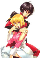 Stella Loussier and Shin Asuka as seen in Mobile Suit Gundam SEED Destiny: The Edge