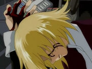 Cagalli starts bleeding after crashing her head in Athrun's Mobile Suit.
