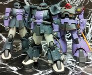 Zeonography #3012 "Black Triple Star EX" triple pack (Limited release; 2007): products samples from left - MS-05B Zaku I, MS-06R-1A Zaku II High Mobility Type, and MS-09 Dom