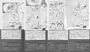 The early mecha designs of Gundam Wing; Wing Gundam is on the far left