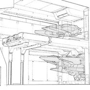 Lineart of hangar deck 3 storing 0 Raiser and GN Archer