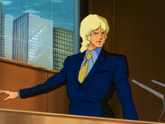 Quattro Bajeena (Char Aznable) delivers the historic speech at the Earth Federation's Assembly in Dakar (from Z Gundam TV series)