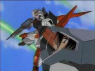 A Murasame and it's pilot moments before being shot down by Shinn and his Destiny Gundam.