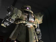 The repaired "Bardysh" Zaku undergoing testing at Jaburo