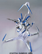 1/100 MG "RX-93-ν2 Hi-ν Gundam" (2007): completed product sample with posed with Fin Funnels' beam barrier effect parts.