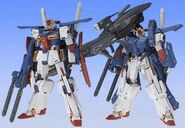 GFF #0022 MSZ-010 ZZ Gundam figure (2004): sample product (left) with parts convertible to FA-010S Full Armor ZZ Gundam figure (right)