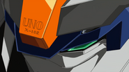 Close up of head crest's "UNO X-102" (The Descending Sword, HD Remaster)