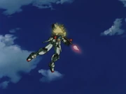 The GP01 firing its beam rifle and machine gun at the same time