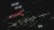 The Zeon fleet passing by the Jormungand
