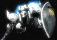 Herbert von Kuspen's Gelgoog armed with beam rifle and shield (Episode 3: Spirits Returning to the Cries of Thunder)