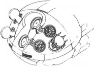 Small Missile Launchers (two on the left (partially concealed, two on the right (exposed)), Anti-Air Vulcan Guns (only the right side unit depicted)