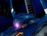 Close-up of head, showing Cyclops Team's insignia