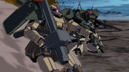 Zeon remnant's Desert Zaku, armed with 290mm rocket launcher and hand grenades (from Gundam Unicorn OVA)