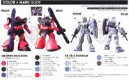HGUC 1/144 "Char's Rick Dom vs G-3 Gundam" set's Color + Mark Guide