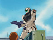 Armed with 90mm Bullpup Machine Gun (from Gundam 0080 OVA)