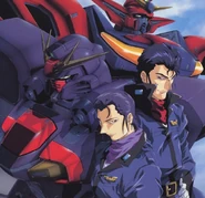 Official artwork for UNE's Gundams and Frost Brothers, clockwise: NRX-0013 Gundam Virsago, Shagia Frost, Olba Frost, and NRX-0015 Gundam Ashtaron