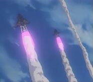 A pair of Booster-equipped Zanzibars retreated from Odessa (from Mobile Suit Zeonic Front: Indignation of Zeon animation)