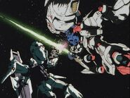 Beam Rifle's Jutte blocking RX-78GP02A Gundam "Physalis" beam saber (1)