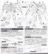 00 Gundam/00 Raiser's weapon profiles from 1/100 00 Raiser [Designers Color Ver.] model kit manual