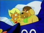 Yazan and his canine partner Gemon Gemon in SD Gundam Crazy Races.