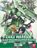 1/100 "ZGMF-1000 ZAKU Warrior + Blaze Wizard & Gunner Wizard" (2005): box art
