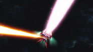 Trans-Am Raiser attacking with Raiser Sword emitted from the pair of GN Sword IIs