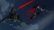 Severing Throne Eins' left forearm with the Gundam's own GN Beam Saber (The Aim of Evil Intents)