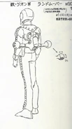 Gene's original settei sheet as created by Yoshikazu Yasuhiko, revised from an earlier 1978 draft depicting his unused jetpack design.